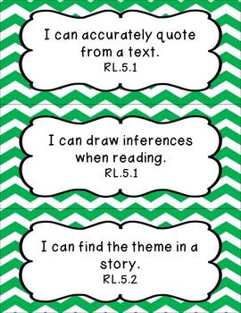 5th Grade Common Core ELA I Can Statement Cards by Allison Chunco