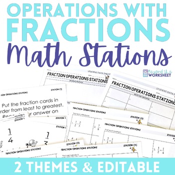 Preview of Fraction Operations Math Stations | Math Centers