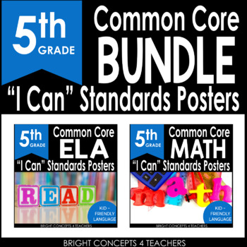 Preview of 5th Grade Common Core "I Can" Kid Friendly Statements {ELA & MATH BUNDLE}