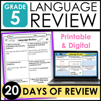 Preview of 5th Grade Language Grammar Review - with Google Slides™ Digital Grammar Review