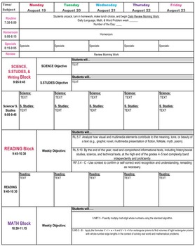 5th Grade Common Core Lesson Plan Template by Math Tech Connections