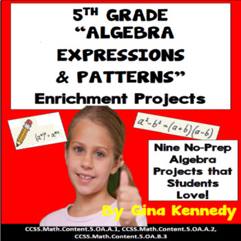 Preview of 5th Grade Algebra and Patterns Math Enrichment Projects, Plus Vocabulary