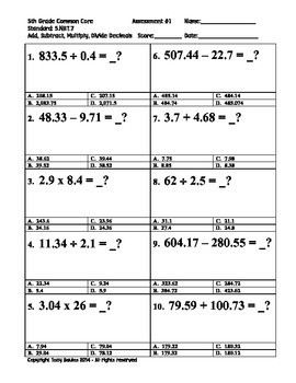 5th grade common core math add subtract multiply divide decimals 5