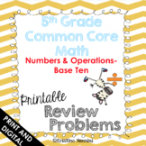 5th Grade Math Review Homework Problems Numbers and Operat