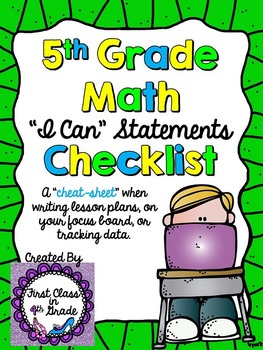 Preview of 5th Grade Common Core Math "I Can" Checklist (Ink Saver)