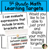 5th Grade Common Core Math Learning Targets