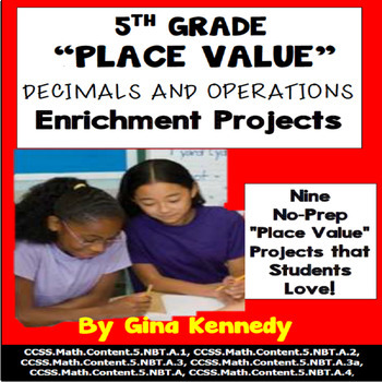 Preview of 5th Grade Place Value, Decimals and Operations Enrichment Projects, + Vocabulary