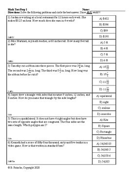 5th Grade Common Core Math Test Prep (7 worksheets and ...