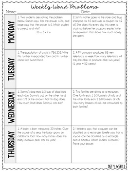 5th Grade Weekly Word Problems {Set 4: 4 Weeks} by Jennifer Findley