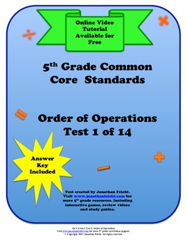 Preview of 5th Grade Common Core Order of Operations Test 1