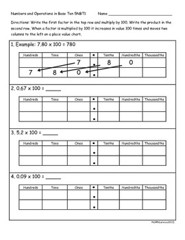 5.NBT.1 5th Grade Common Core Math Practice or Assessments Place Value