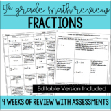 5th Grade Fractions Review - Math Spiral Review *Editable*
