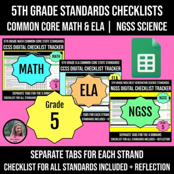 Preview of 5th Grade Common Core Standards Checklists for Math ELA NGSS Science BUNDLE