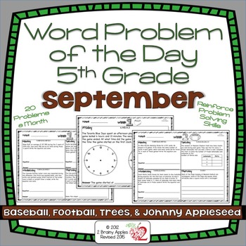 Preview of Word Problems 5th Grade, September, Spiral Review, Distance Learning