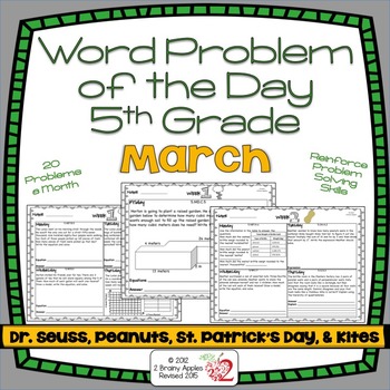 Preview of Word Problems 5th Grade, March, Spiral Review, Distance Learning