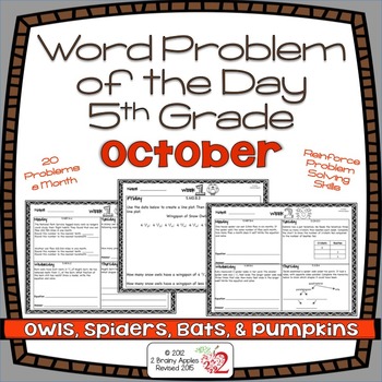Preview of Word Problems 5th Grade, October, Spiral Review, Distance Learning