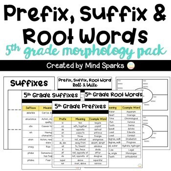 Preview of 5th Grade CCSS Word Work for Interactive Notebooks (Prefixes, Suffixes, Roots)