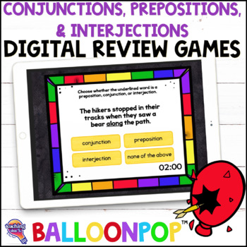 Preview of 5th Grade Conjunctions & Prepositions Digital Review Games - BalloonPop