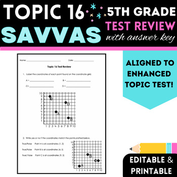 Preview of 5th Grade Coordinate Planes | Savvas/ enVision Math Topic 16 Test Review w/ Key
