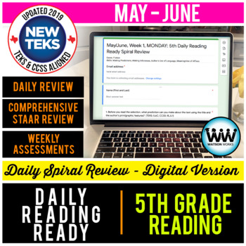 Preview of 5th Grade DIGITAL Daily Reading Spiral Review for May/June – Distance Learning