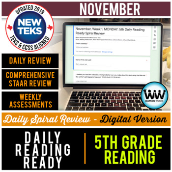 Preview of 5th Grade DIGITAL Daily Reading Spiral Review for November – Distance Learning