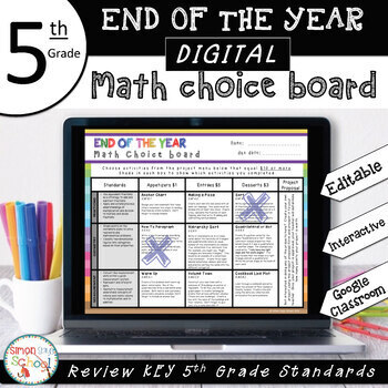 Preview of 5th Grade DIGITAL Math End of the Year Choice Board – EDITABLE – NO PREP