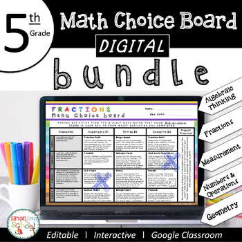 Preview of 5th Grade DIGITAL Math Choice Board Bundle for Distance Learning