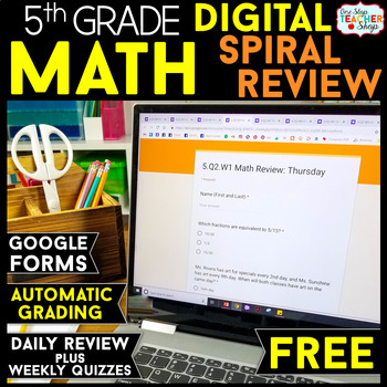 Preview of 5th Grade DIGITAL Math Spiral Review | Google Forms | FREE