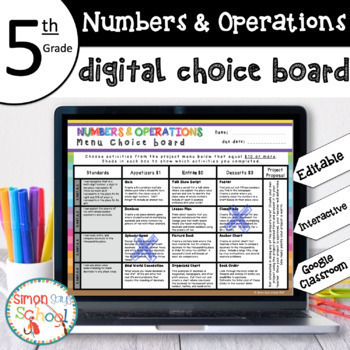 Preview of 5th Grade DIGITAL Numbers and Operations Choice Board – Distance Learning