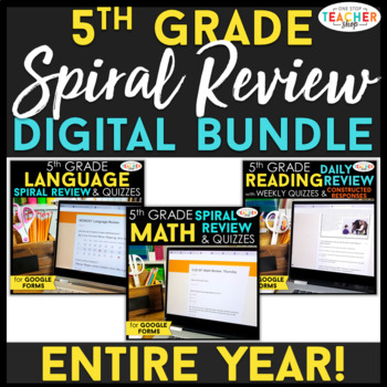 Preview of 5th Grade DIGITAL Spiral Review | Math, Reading & Grammar HUGE BUNDLE