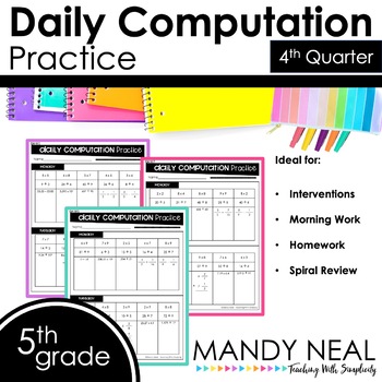 Preview of 5th Grade Daily Computation Math Practice/ Spiral Review /Homework Practice