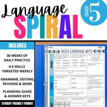 Preview of 5th Grade Daily ELA Spiral Review Weekly Language  Grammar Practice Morning Work
