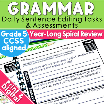 Preview of 5th Grade Grammar Practice Daily Oral Language Spiral Review ELA Morning Work