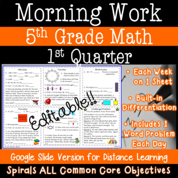 worksheets problems math 1 word grade Grade by Morning Daily Quarter Math  5th 1st Work  Teacher