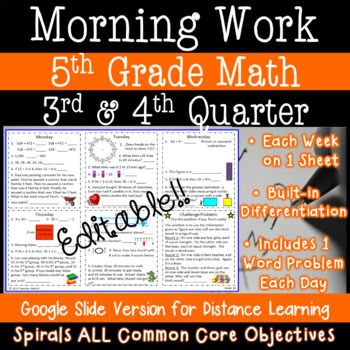 Preview of Math Morning Work for 5th Grade - 3rd and 4th quarter