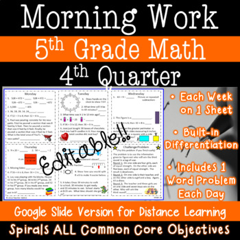 Preview of 5th Grade Daily Math Morning Work - 4th Quarter