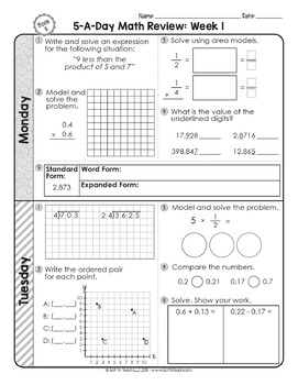 5th Grade Daily Math Spiral Review Morning Work Editable by Teacher Thrive
