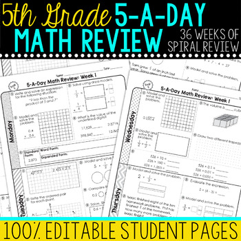 Preview of 5th Grade Daily Math Spiral Review Morning Work [Editable]