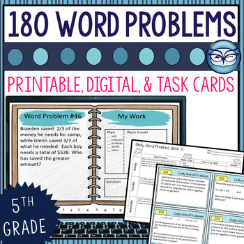 Preview of Daily Math Word Problems Spiral Review for Grades 5 & 6 | Printable and Digital