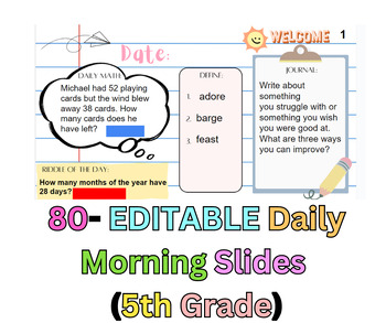 Preview of 5th Grade Daily Morning Slides:Journal,Math Problem of the Day,Spelling, Riddles