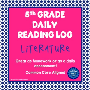 5th Grade Daily Reading Log - Literature by teacher teach me | TPT