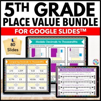 Preview of 5th Grade Decimals Place Value Worksheets Chart, Rounding, Comparing Practice