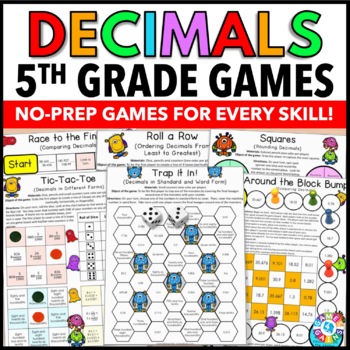 Preview of Decimal Place Value 5th Grade Math Review Games with Rounding Comparing Decimals