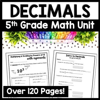 Preview of 5th Grade Decimals Review Unit Decimal Place Value Worksheets Decimal Operations