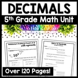 5th Grade Decimals Review Unit Decimal Place Value Workshe