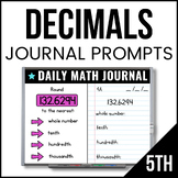 5th Grade Decimals Math Journal - 5th Grade Math Prompts -