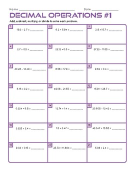 Preview of 5th Grade Decimals Practice: Operations Worksheet