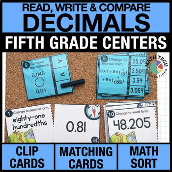 Preview of 5th Grade Math Review Centers Decimals Task Cards, Activities Test Prep Practice