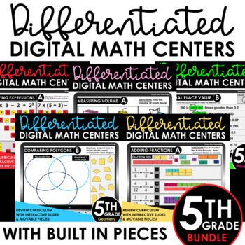 Preview of 5th Grade Digital Math Centers Differentiated Spiral Review BUNDLE