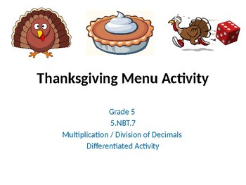 Preview of 5th Grade Differentiated Thanksgiving Menus Math Activities